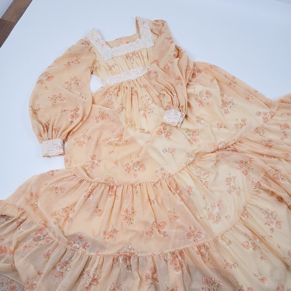 70s Gunne Sax by Jessica McClintock Maxi Dress Size XS 9 Orange Floral Boho - Picture 6 of 16